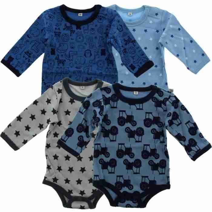 Set de 4 body cu maneca lunga, albastru, 100% bumbac OEKO-TEX, Pippi Babywear