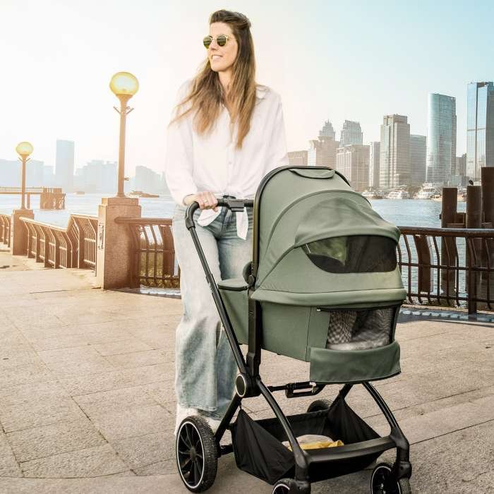 Carucior 3 in 1 Babygo Harmony cu maner reglabil, Green - imagine 10