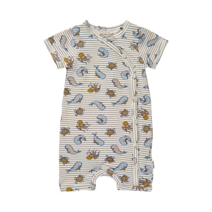 Jumpsuit din bumbac organic cu animale marine, Minymo - imagine 1