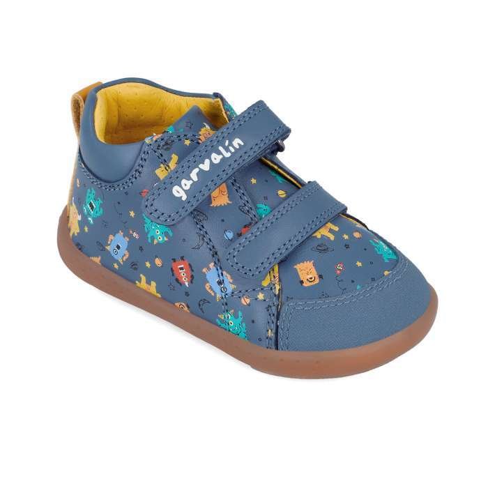 Pantofi primii pasi din piele, Garvalin - Petrol Print - imagine 4