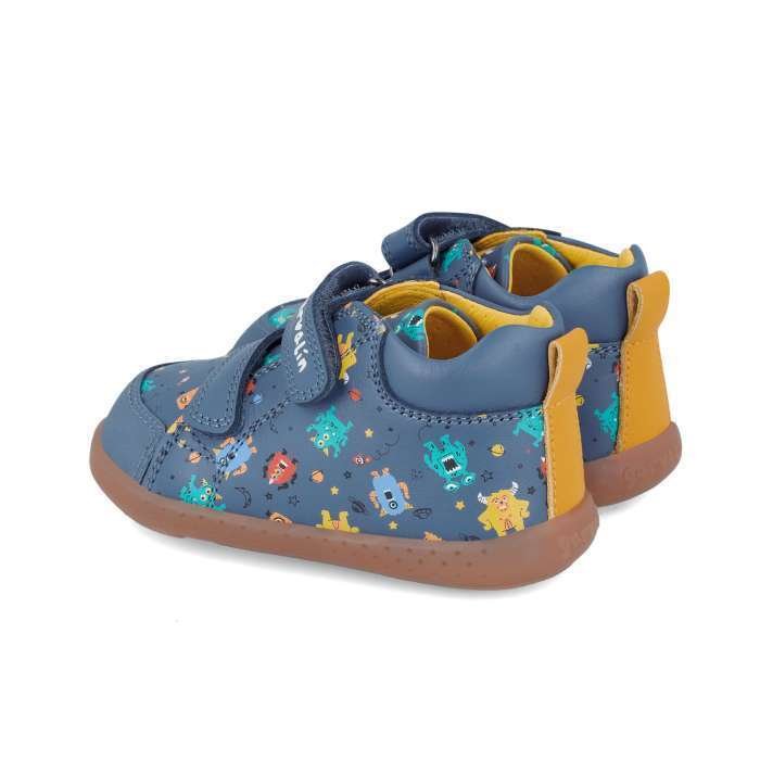 Pantofi primii pasi din piele, Garvalin - Petrol Print - imagine 3