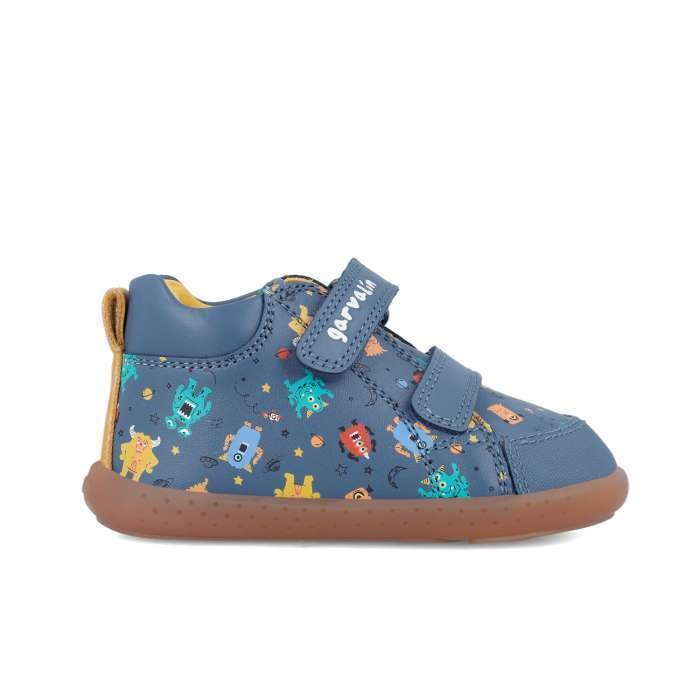 Pantofi primii pasi din piele, Garvalin - Petrol Print - imagine 2