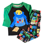 Set cu bluza si pantalon, model de Crăciun cu tweety/verde - copii și adulți