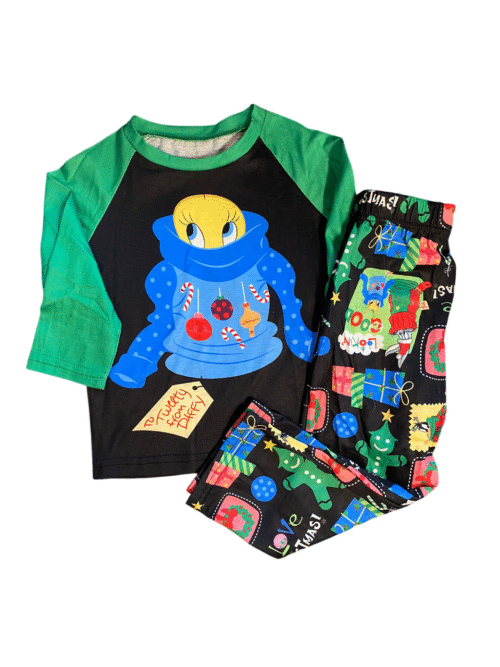 Set cu bluza si pantalon, model de Crăciun cu tweety/verde - copii și adulți