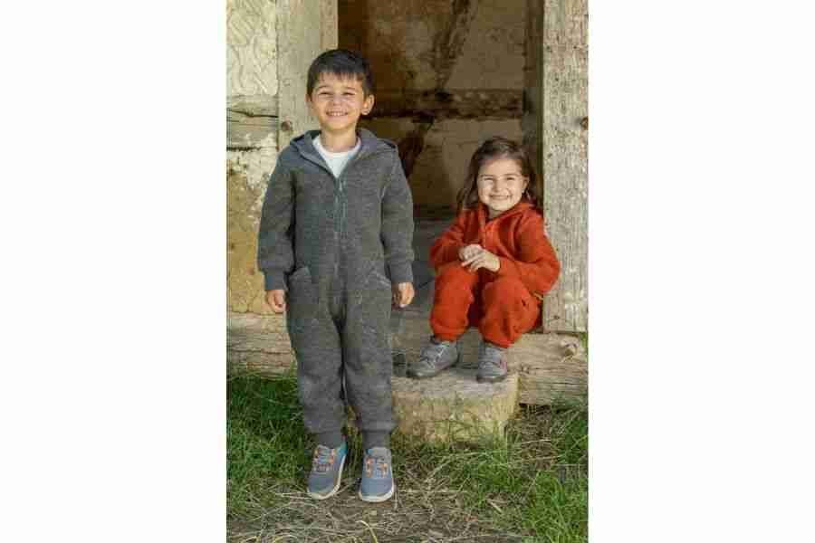 Overall Engel cu fermoar și glugă, 100% lână fiartă, gri-lavă - imagine 2