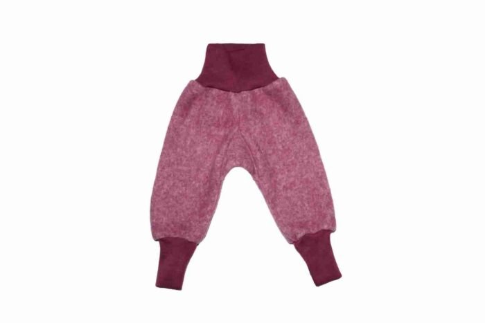 Pantaloni fleece Cosilana din lână merinos și bumbac, burgundy - imagine 1
