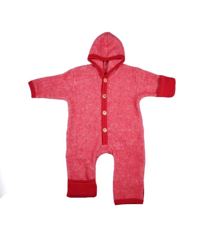 Overall fleece Cosilana cu botoşi şi manuşi din lână merinos, red - imagine 1