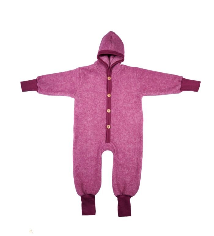 Overall fleece Cosilana din lână merinos și bumbac, winered - imagine 1