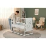 Patut din lemn reglabil cu 3 nivele, 120x60cm+saltea 8cm - imagine 6