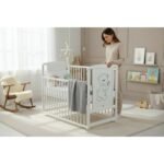 Patut din lemn reglabil cu 3 nivele, 120x60cm+saltea 8cm - imagine 7