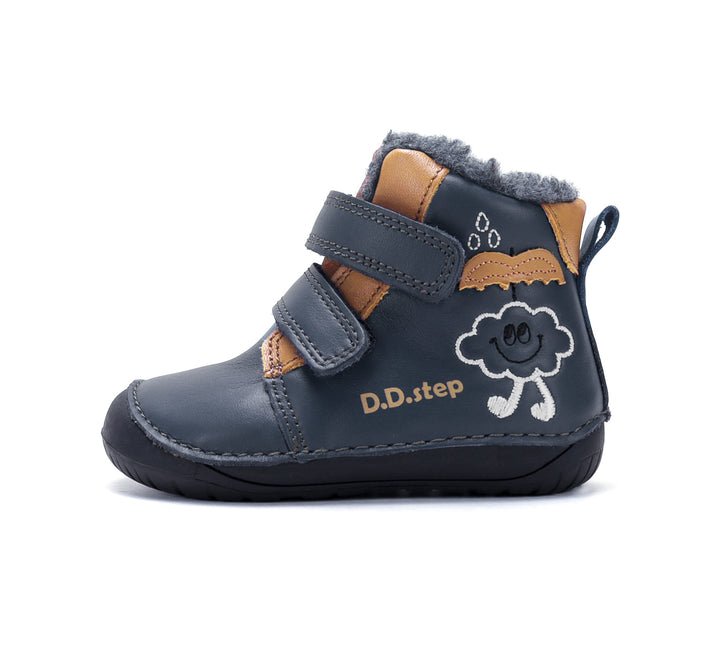 W070-62495BRoyalBlue01_720x Ghete copii D.D.Step barefoot îmblănite, piele naturală, W070-62495B - imagine 1
